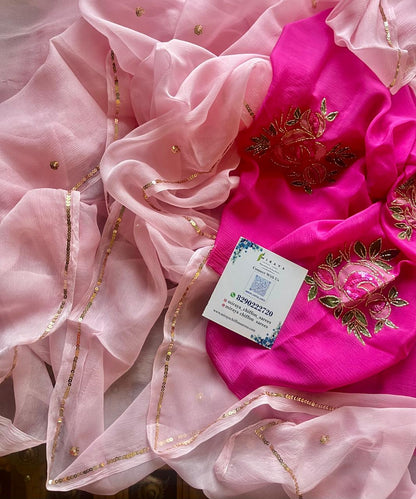 Hand painted pink sequins saree