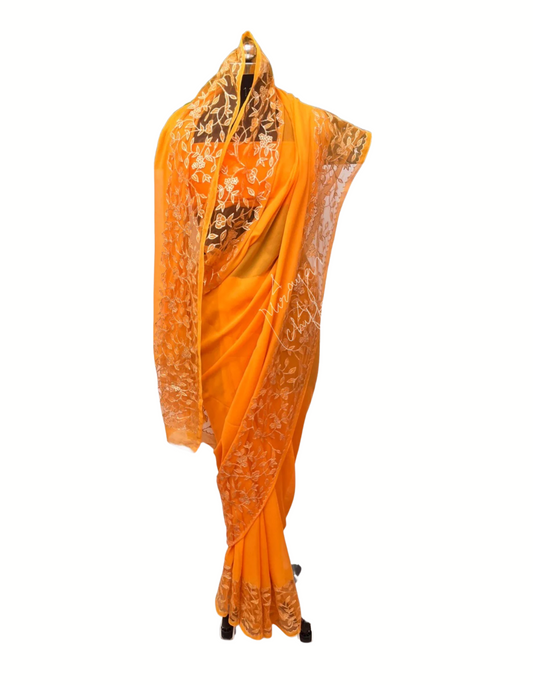 Yellow Cutwork Border Miraya Chiffon Sarees