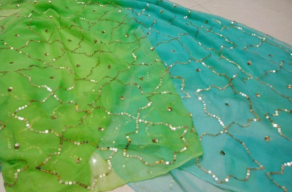 Green Shaded Sequins Jaal Miraya Sarees