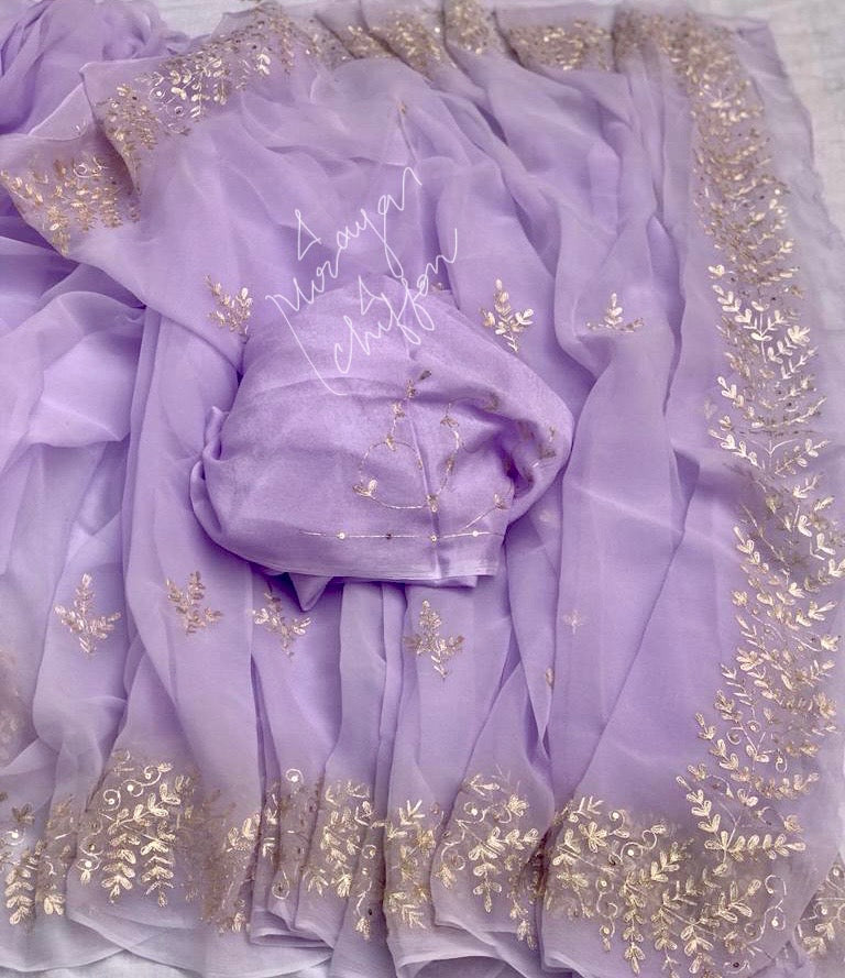 Lavender Aari Sequence Border Miraya Sarees