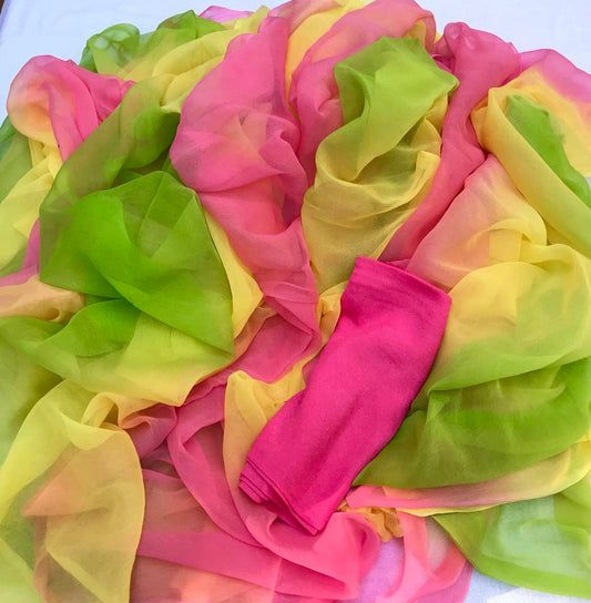 Ombre Yellow Green Pink Plain Shaded Miraya Chiffon Sarees