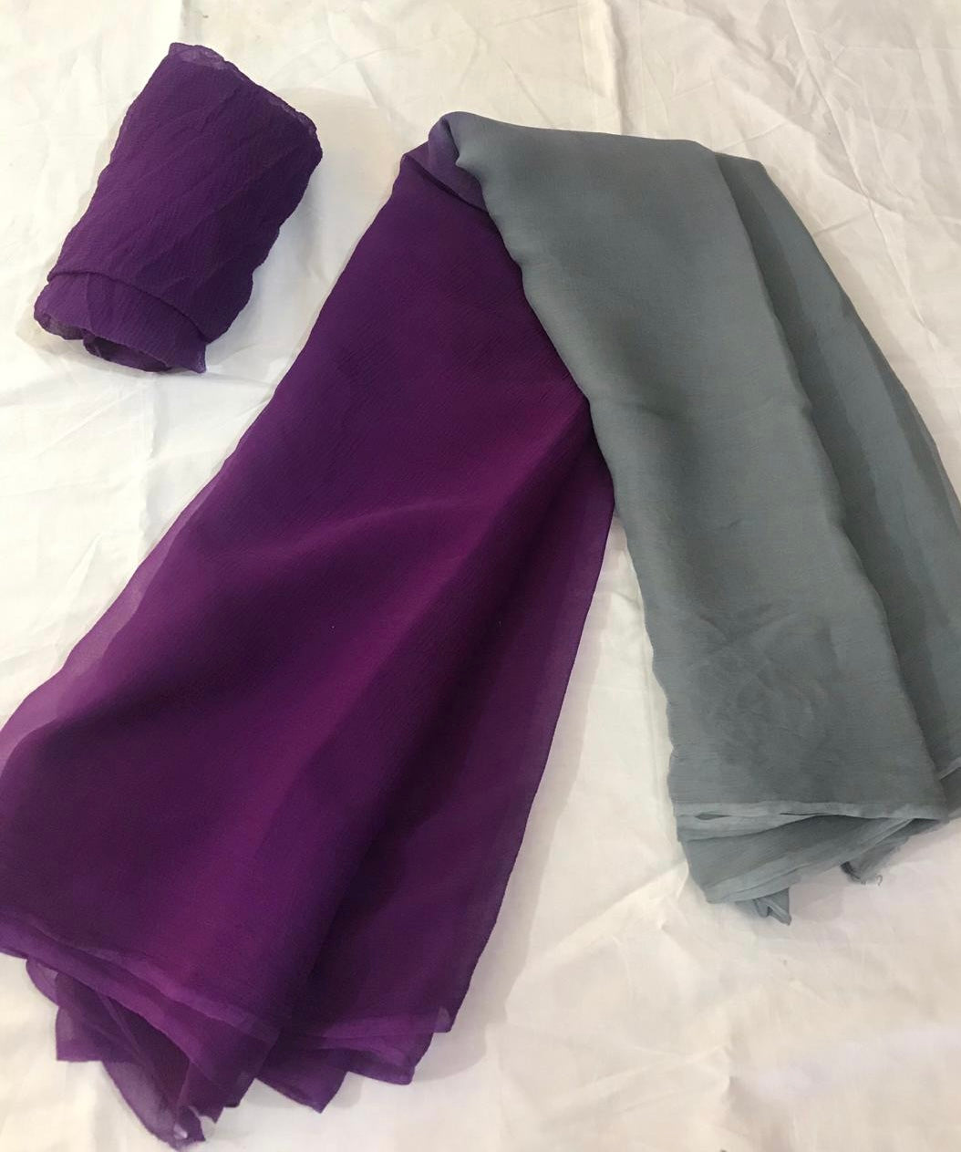 Ombre Grey Purple Plain Shaded Miraya Chiffon Sarees