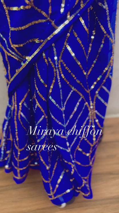 Blue Shaded Golden Silver Sequins Jaal