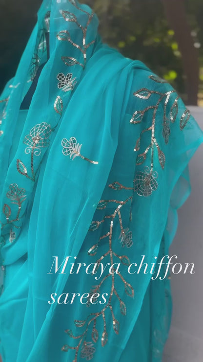 Sky Blue Aari Sequins cutwork Brder